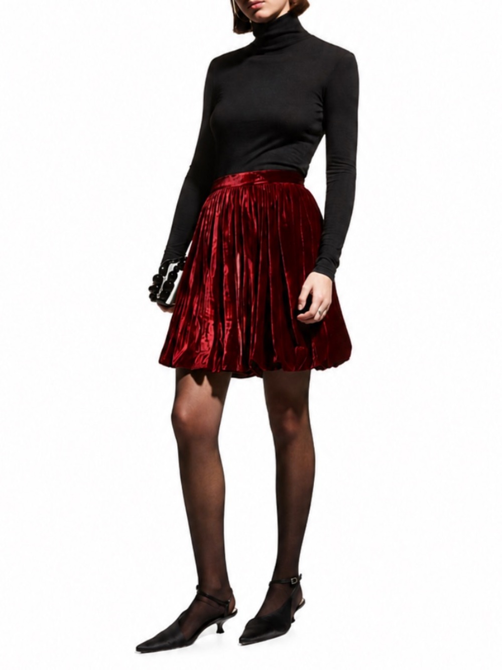 Rebecca Taylor Cranberry Velvet Bubble Hem Accordion Pleat Mini Skirt Sz 12 NWT